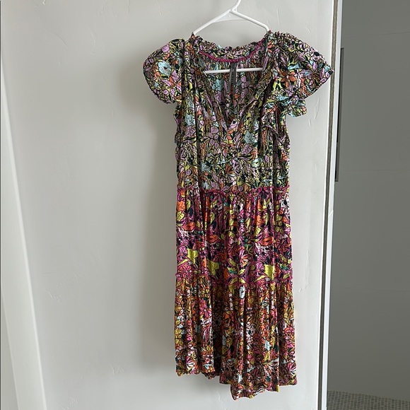 Anthropologie ruffle sleeve dress in pink combo size XXS - Picture 2 of 8